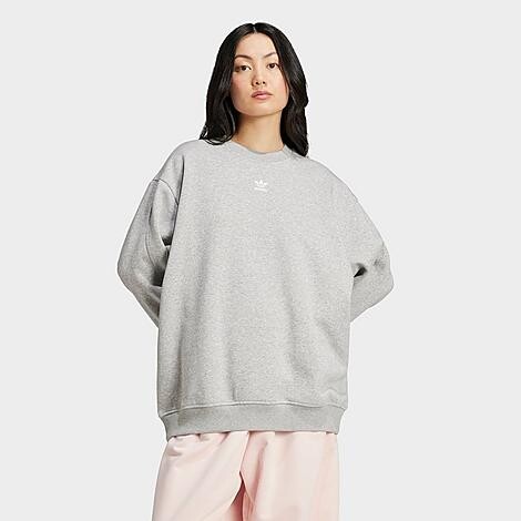 adidas Women's Originals Essentials Fleece Long Oversized Crewneck Sweatshirt in Medium Grey Heather | Size: Small