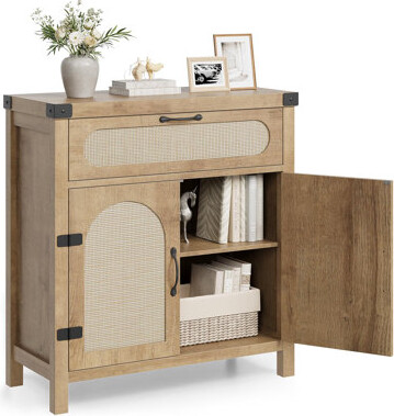 Bayou Breeze Rattan Sideboard Buffet Cabinet With Storage, Farmhouse Kitchen Accent Storage Cabinet With Drawer