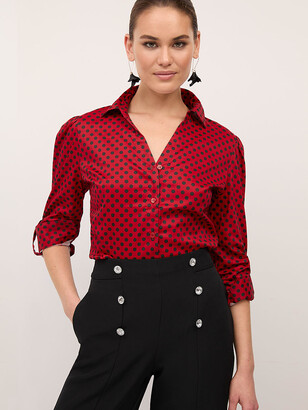New York & Co. NY&Co Women's Polka-Dot Puff-Sleeve Button-Front