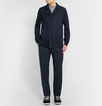 Tomas Maier Blue Double-Breasted Knitted Wool Blazer