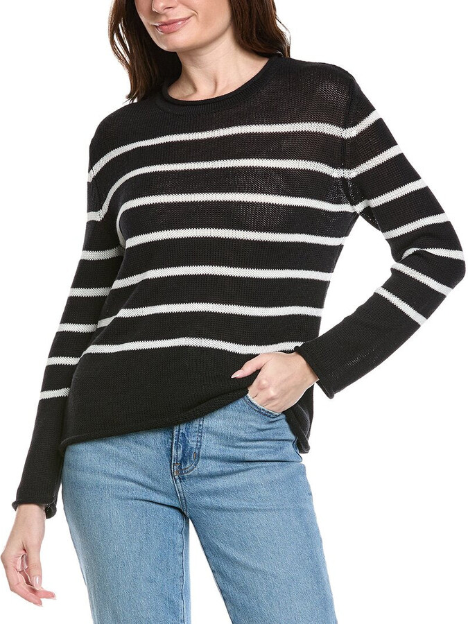 Hannah Rose Striped Cashmere-Blend Sweater