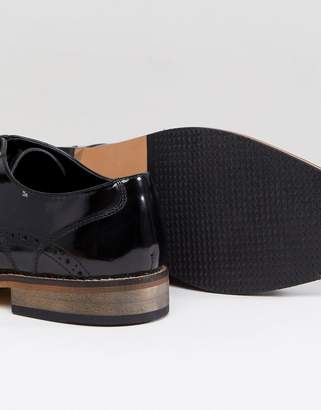 ASOS Design Wide Fit Brogue Shoes In Black Polish Leather