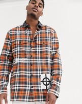 Thumbnail for your product : Religion oversized shirt with patch detail in orange check