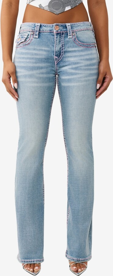 True Religion Women's Becca Mid Rise Bootcut Super T Flap Jeans
