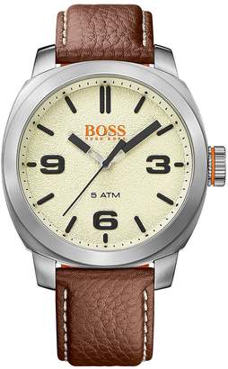 HUGO BOSS Cape Town Casual Cream Dial Brown Leather Strap Mens Watch