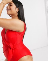 Thumbnail for your product : New Look Plus New Look Curve wrap tie front swimsuit in red