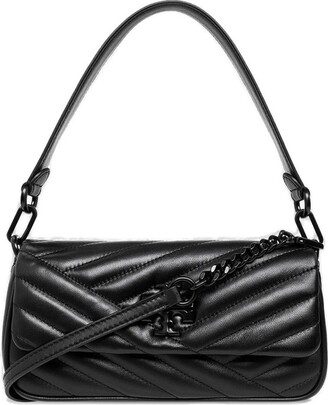 Tory Burch Kira Chevron Powder Coated Small Flap Shoulder Bag  (Black/Silver) Handbags - ShopStyle