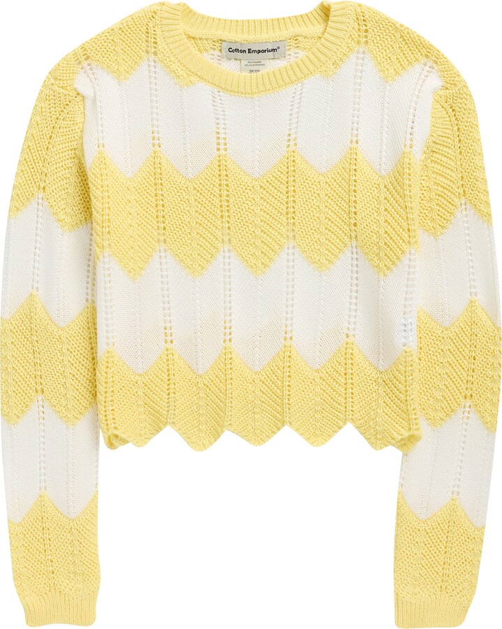 Cotton Emporium Chevron Stripe Pointelle Sweater