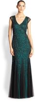 Thumbnail for your product : Aidan Mattox Beaded Cap-Sleeve Gown