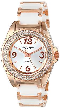 Akribos XXIV Women's AK514WTR Quartz Movement Watch with Silver Dial and Rose Gold and White Ceramic Bracelet