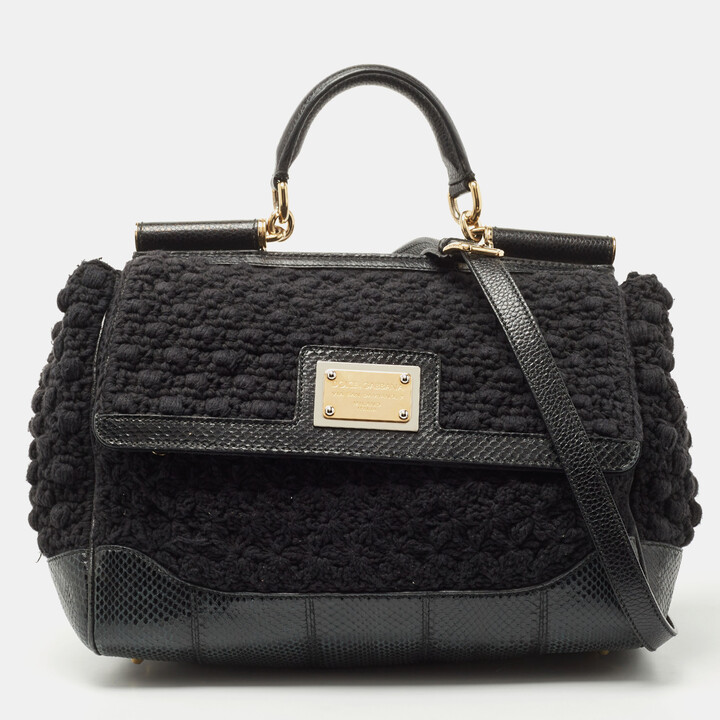 Dolce & Gabbana Black Crochet and Watersnake Large Miss Sicily Top Handle  Bag - ShopStyle