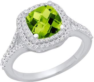 DazzlingRock Collection 14K White Gold Cushion Cut 6.5 MM Aquamarine & Round White Diamond Halo Engagement Ring (Size 4)