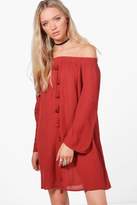 Thumbnail for your product : boohoo Immie Off Shoulder Tassel Shift Dress