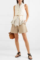 Thumbnail for your product : Brunello Cucinelli Belted Layered Canvas And Striped Satin Vest - White
