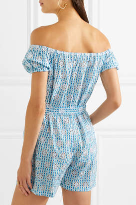 Miguelina Magda Broderie Anglaise Ginham Cotton Playsuit - Light blue