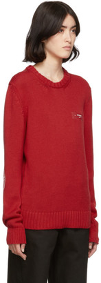 Off-White Red Knit Logo Crewneck Sweater