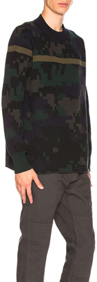 Sacai Camouflage Sweater in Blue,Geometric Print,Green.
