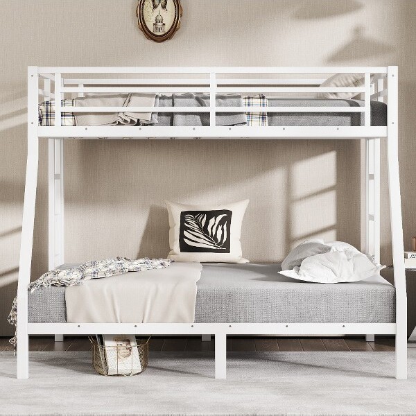 RacxilyMetalTwinoverFullBunkBedforTeensandAdultsSpace-Saving/NoiseReduced/NoBoxSpringNeededWhite