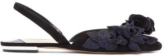 Sophia Webster Jumbo Lilico Floral-suede Slingback Flats - Womens - Black Navy Sophia Webster Jumbo Lilico Floral-suede Slingback Flats - Womens - Black Navy