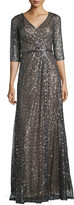 Thumbnail for your product : La Femme 3/4-Sleeve Sequined Mesh Gown
