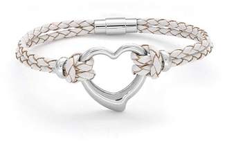 Bling Jewelry Stainless Steel Heart Leather Bracelet Braided Cord 8in