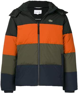 Lacoste colour block striped puffer jacket
