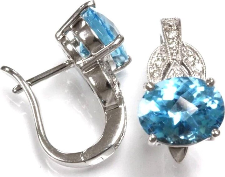 Etsy 2.1 Ctw Natural Blue Topaz & Diamond Drop Earrings/Womens Milgrain East West Setting Solid 14K 18K Gold November Birthstone