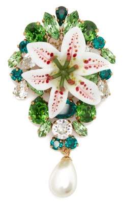 Dolce & Gabbana Crystal-embellished Lily And Pearl Brooch - Womens - Gold