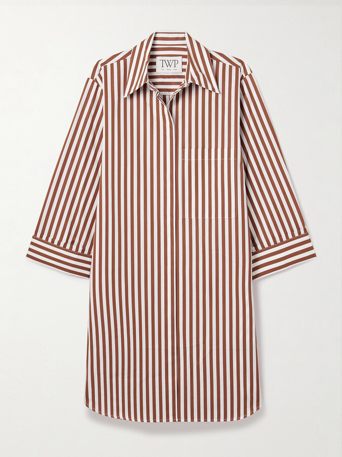 TWP - Morning After Striped Cotton-poplin Shirt Dress - Brown