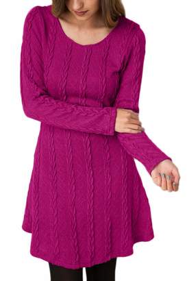 YMING Women Crew Neck Long Sleeve Elasticity Sweater Pullover Dress XS