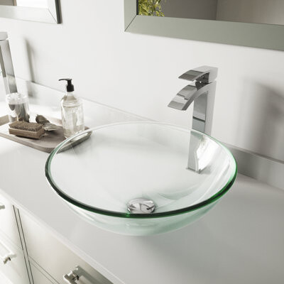 VIGO Giovanni Giovanni Round Glass Vessel Bathroom Sink with Faucet