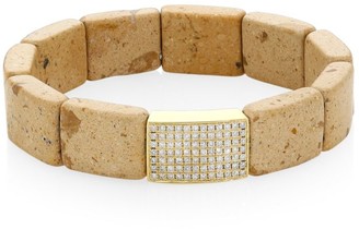 Sydney Evan 14K Yellow Gold, Riverstone & Diamond Pave Spacer Stretch Bracelet