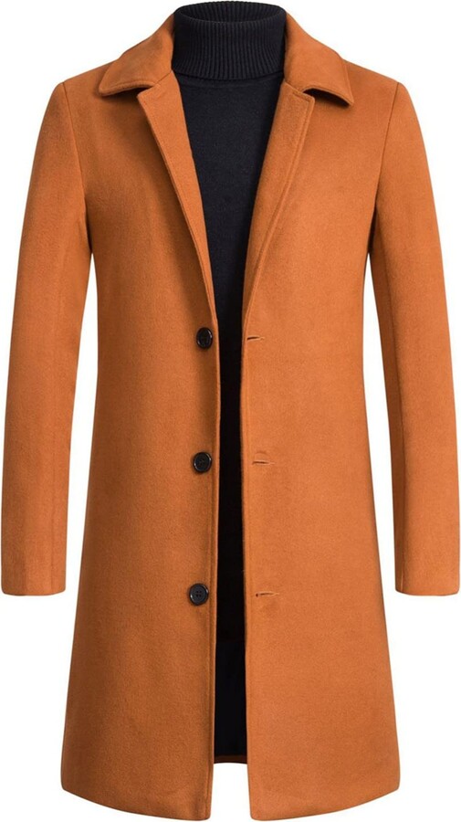 Formitanss Mens Trench Coat Wool Blend Top Pea Coat Slim Fit Notched