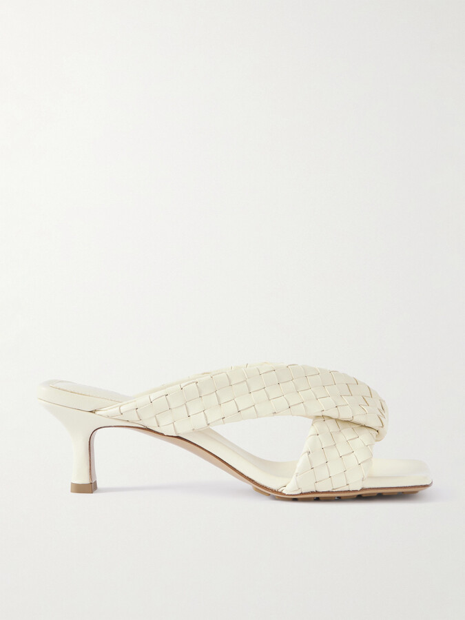 Bottega Veneta Riva Intrecciato Leather Mules - Off-white