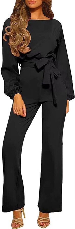 Generic Jumpsuit for Women UK Solid Color Long Sleeve Jumpsuits