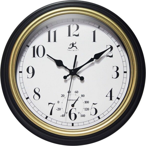 Infinity Instruments 12"ClassicTrimIndoor/OutdoorWallClockGold-InfinityInstruments:WithThermometer,Weather-Resistant
