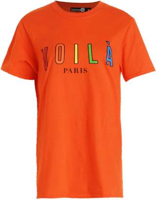 boohoo Tall Rainbow Graphic Voila Slogan T-Shirt