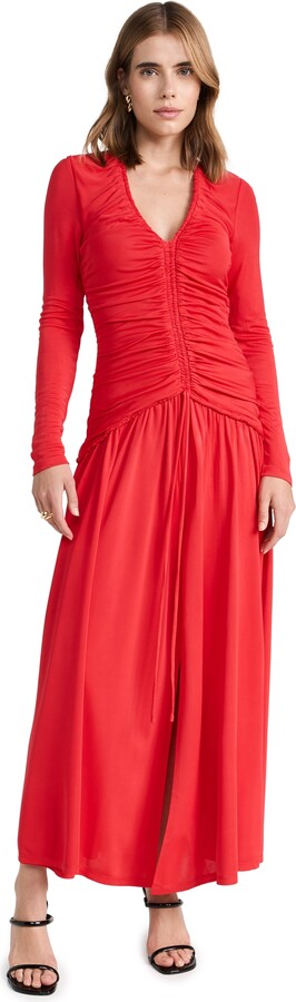 Farm Rio Red V Neckline Long Sleeve Dress