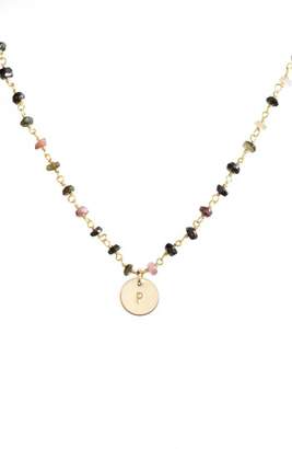 Nashelle 14k-Gold Fill Mini Initial Disc Tourmaline Chain Necklace
