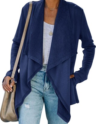 PINKMSTYLE Women's Draped Open Front Long Sleeve Cardigans Casual Blazer  Jackets with Pockets Navy Blue Medium - ShopStyle