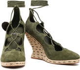 Thumbnail for your product : Tory Burch Pompom-embellished Lace-up Suede Wedge Espadrilles