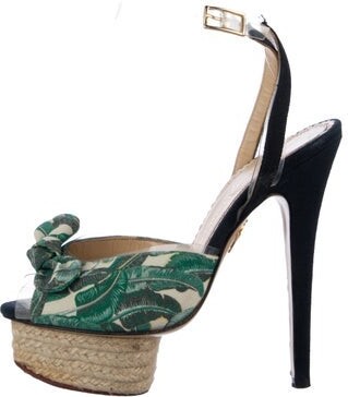 Charlotte Olympia Canvas Floral Print Slingback Pumps