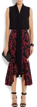 Givenchy Cutout Ruffled Midi Skirt In Floral-Print Stretch-Satin