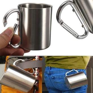 Mtqsun 7.5 OZ Portable Camping & Hiking Cup Outdoor Camping Cup Stainless Steel Coffee Mug Travel Mug Carabiner Hook Double Wall