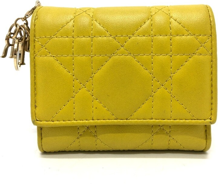 Christian Dior Lady Yellow Leather Wallet (Tri-Fold) (Pre-Owned)