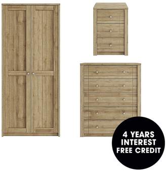Consort Furniture Limited Bronte 3 Piece Package – 2 Door Mirrored Wardrobe, 5 Drawer Chest And 3 Drawer Bedside Chest