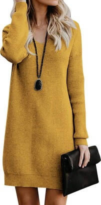 Style Dome Womens Jumper Dress V Neck Tunic Tops Long Sleeve Pullover Knitwear Sweater Sweatshirt Long Tops Knitted Jumpers 