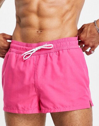 ASOS DESIGN swim shorts in bright pink super short length