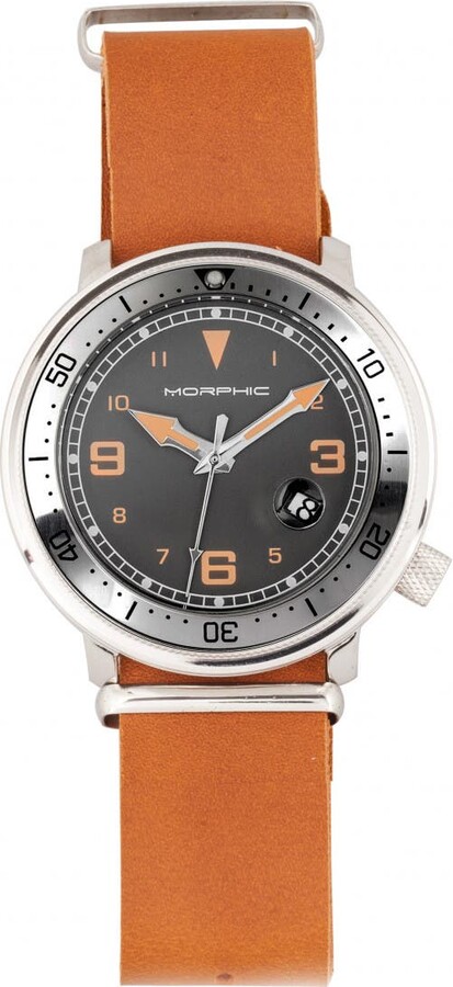 Morphic M74 Series Leather-Band Watch w/Magnified Date Display