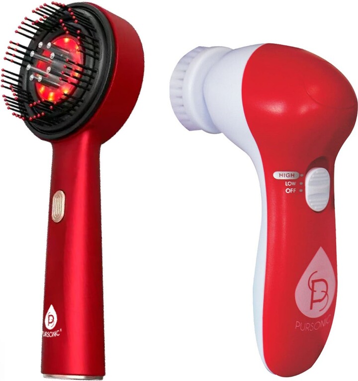 Pursonic Red Light LED Scalp & Hair Therapy Brush & Advanced Facial Cleansing